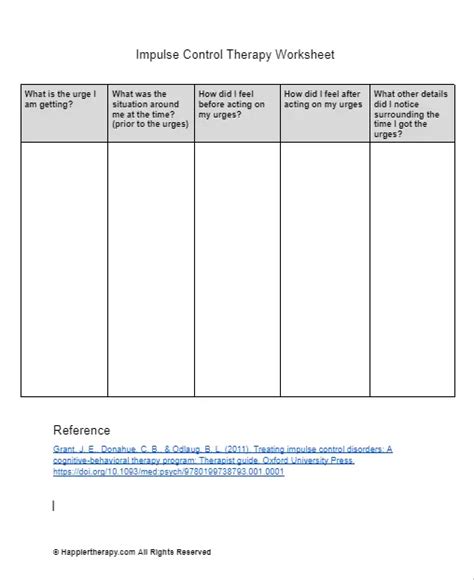 Impulse Control Therapy Worksheet Happiertherapy