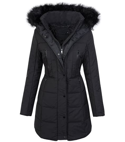 Damen Winter Jacke Steppmantel Parka Langer Mantel Fell Kragen Kapuze