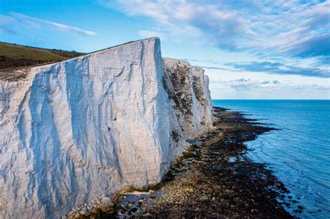 Aerial View of the White Cliffs of Dover. Close Up View of the Cliffs