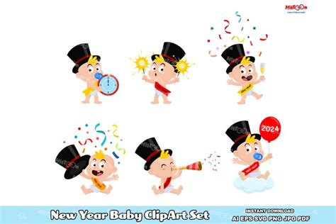 New Year Baby Cartoon ClipArt Set