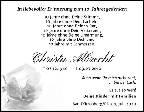 Traueranzeigen Von Christa Albrecht Abschied Nehmen De