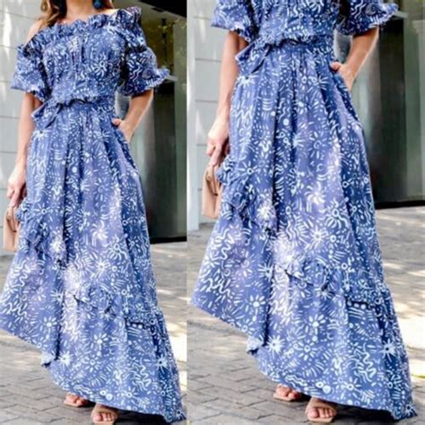 Robe Longue Imprim Floral Bleu La Mode Pour Femmes Hors Paule S