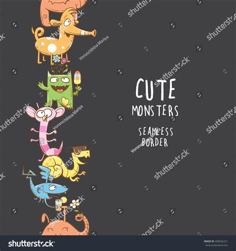 Seamless Border Cute Cartoon Monsters On Stock Vector Royalty Free