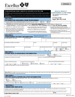 Fillable Online Medical Benefits Subscriber Claim Form Medical