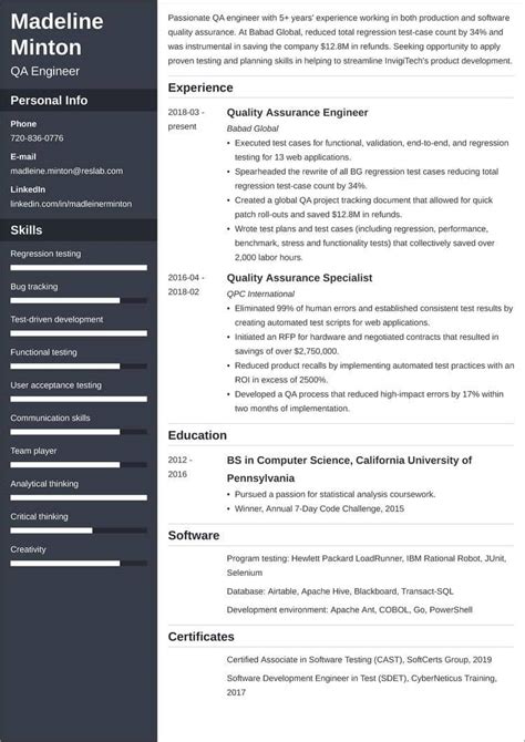 Quality Assurance Qa Resume Samples For 2025 Tips