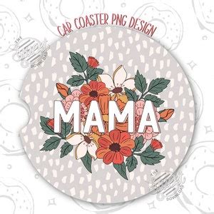 Mama Car Coaster PNG Boho Mom Car Coaster Sublimation Design Retro