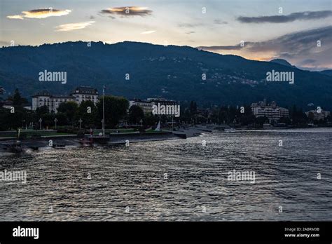 Sunset View of Stresa, a famous resort town on the Lake Maggiore with ...