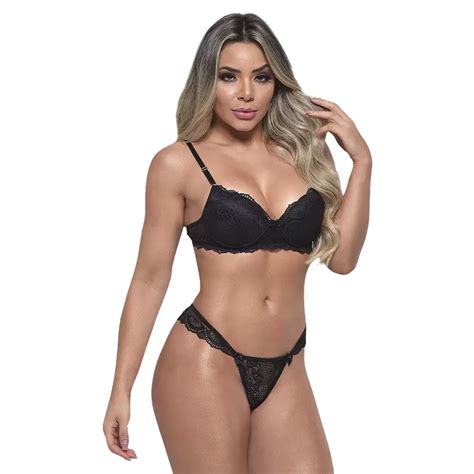 Liby Sex Shop CONJUNTO 1 2 TAÇA RENDADO FIO DENTAL COR PRETO DIRA S