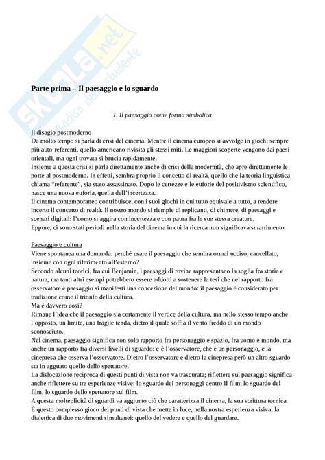 Riassunto Esame Cinema Prof Mosconi Libro Consigliato Il Paesaggio