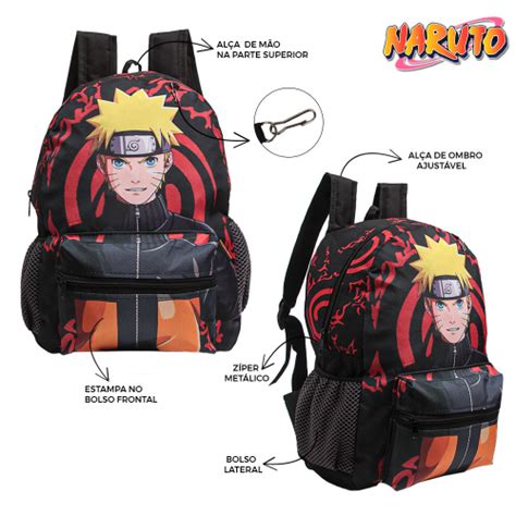 Mochila Escolar Bolsa Akatsuki Naruto Anime Preta Costas em Promoção na