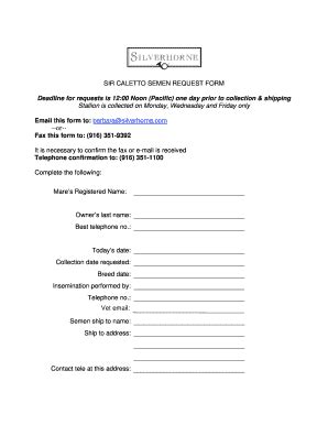 Fillable Online Semen Request Form BSilverhorneb Fax Email Print