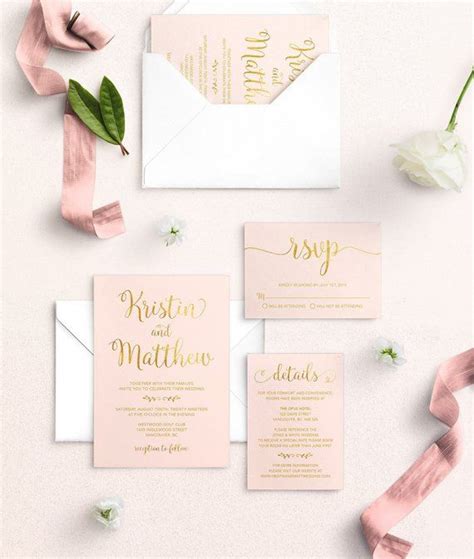 Pink And Gold Wedding Stationery With White Flowers