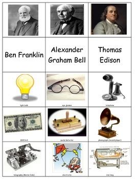 Ben Franklin Thomas Edison Alexander Graham Bell Sort inventions inventors ESL in 2024 ...