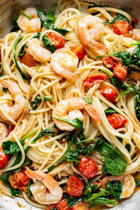 Tomato Spinach Shrimp Pasta • Salt And Lavender