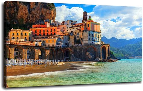 Ssddkl Positano Italy Amalfi Italy Houses Coast Sea Canvas Prints Poster Wall Art