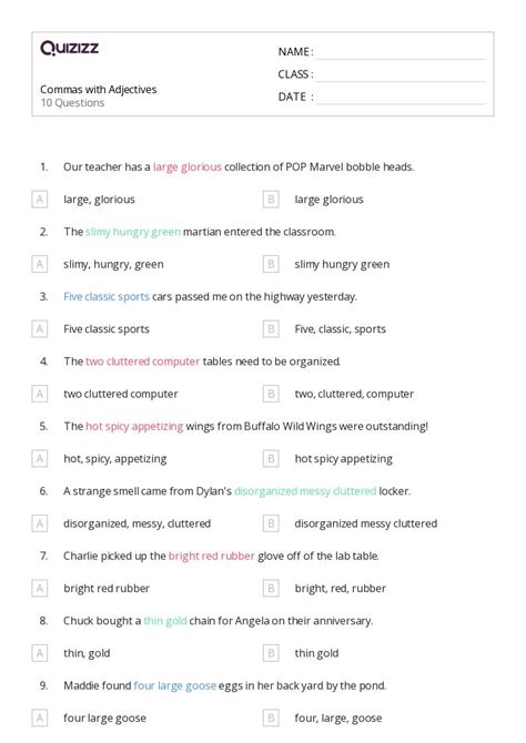 Commas With Nonrestrictive Elements Worksheets On Quizizz