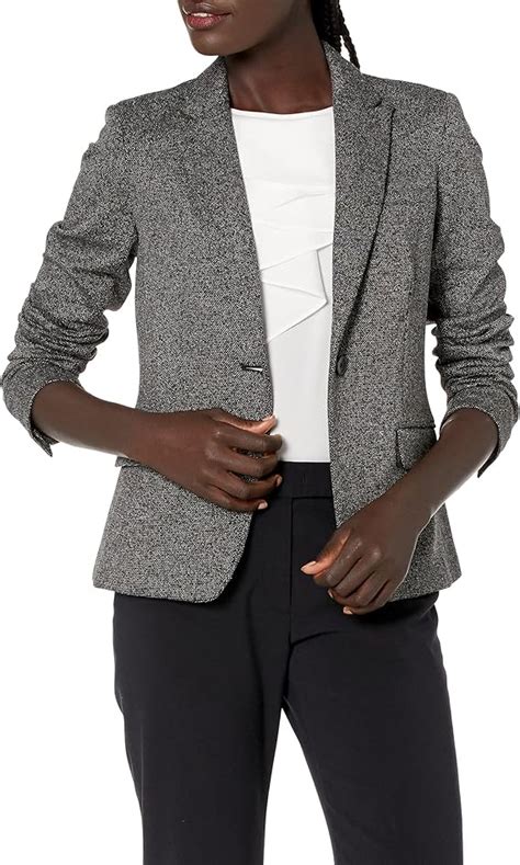 Amazon Lark Ro Women S Long Sleeve Knit Jacquard Blazer Salt