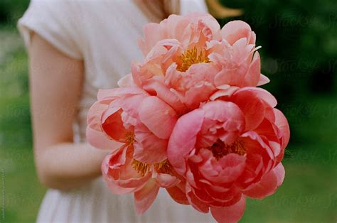 Woman Holding A Peony Bouquet By Stocksy Contributor Amor Burakova