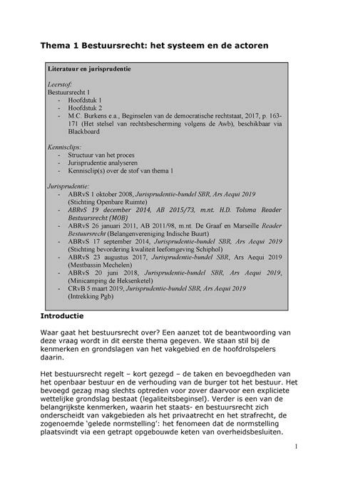 Uitwerkingen Werkgroepopdrachten Thema 1 Bestuursrecht Thema 1