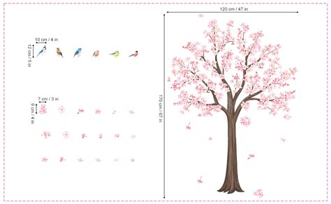 Decalmile Stickers Muraux Grand Arbre Fleur De Cerisier Autocollant