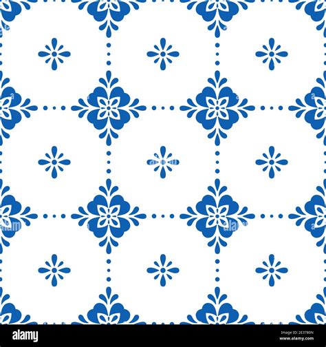 White And Blue Ceramic Tile Seamless Pattern Simple Geometric Floral