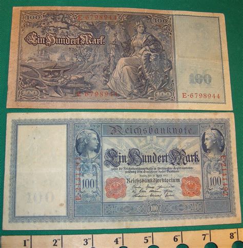 C Pre Ww Large German Mark Reichs Note Currency Red