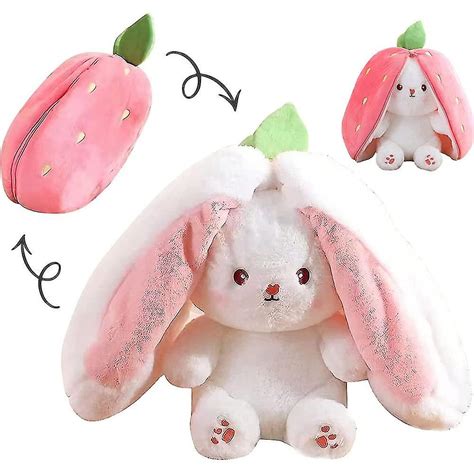 Peluche réversible en forme de carotte et fraise lapin à oreilles