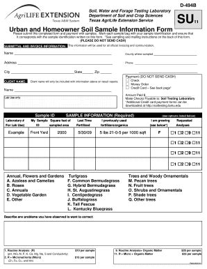 Fillable Online Cameron Agrilife Urban And Homeowner Soil Sample