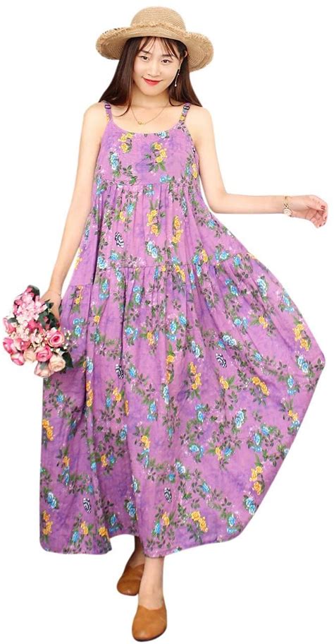 Yesno Summer Dresses For Women Casual Loose Bohemian Floral Dress With Pockets Spaghetti Strap