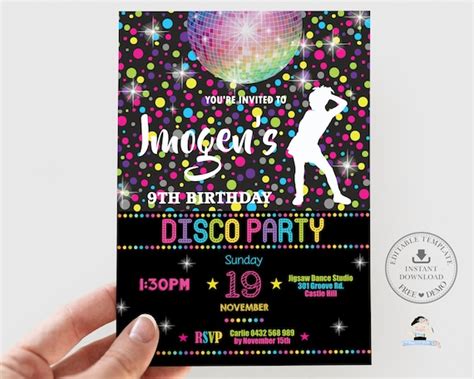 Disco Party Invitation EDITABLE TEMPLATE Dance Birthday Etsy