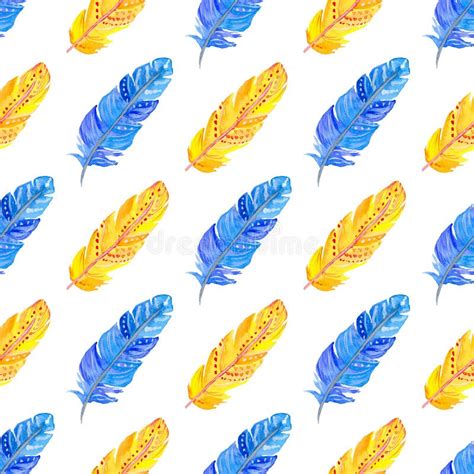 Watercolor Feathers Seamless Pattern Isolated On White Background Boho