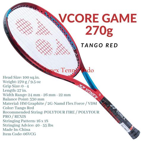 Jual Yonex Vcore Game G In Tango Red Racket Tennis Shopee