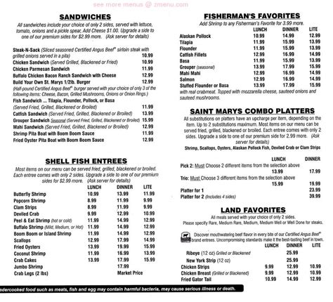 Online Menu Of St Marys Seafood More Restaurant St Augustine