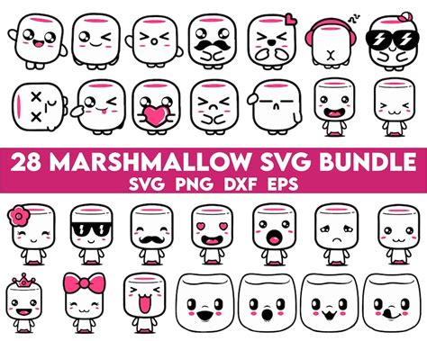 Marshmallow SVG Bundle Kawaii Marshmallow Face SVG Camping Svg