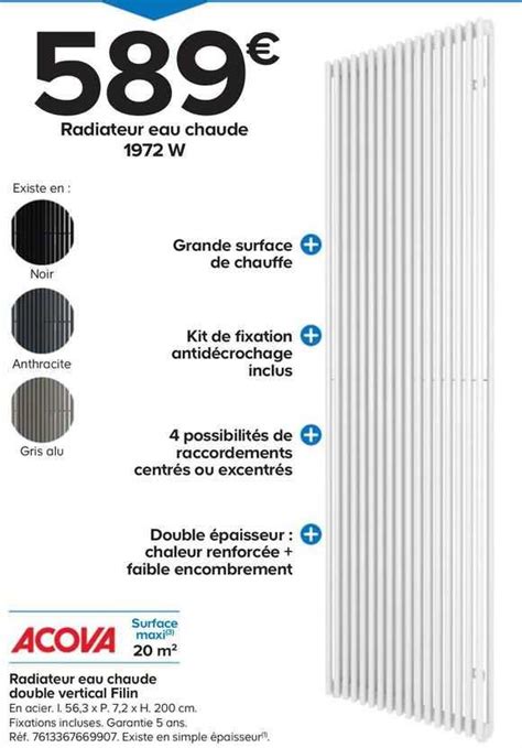 Promo Acova Radiateur Eau Chaude Double Vertical Filin Chez Castorama