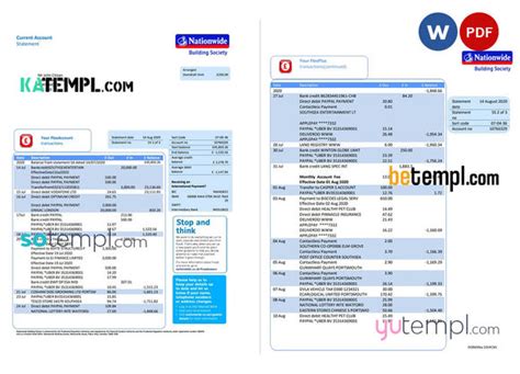 United Kingdom Nationwide Bank Statement Template In Doc And Pdf For