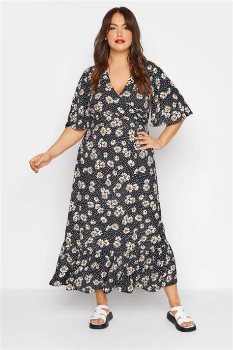 Limited Collection Plus Size Black Daisy Floral Print Wrap Smock Maxi