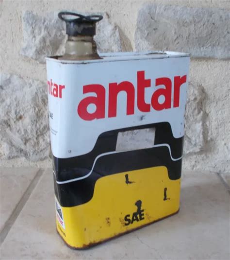 ANCIEN BIDON D HUILE ANTAR SAE Jaune Garage Vintage Oil Can 2 Litres