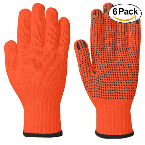 6 Pairs High Visibility Cotton PVC Dots String Knit Safety Work Glove