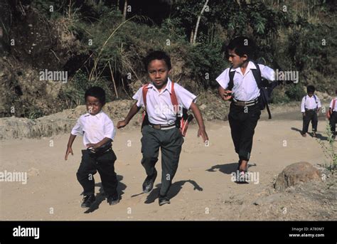 Nepali kids dressed in school uniforms Besisahar region Nepal Stock ...