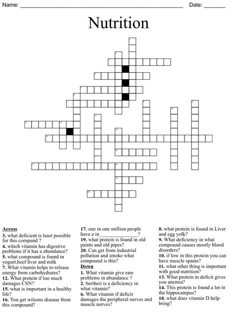 Vitamins And Minerals Crossword Wordmint