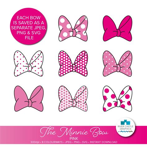 Minnie Mouse Polka Dot Pink Bows Svg Bow Svg Mini Mouse Bow  Minnie Bow Png Etsy