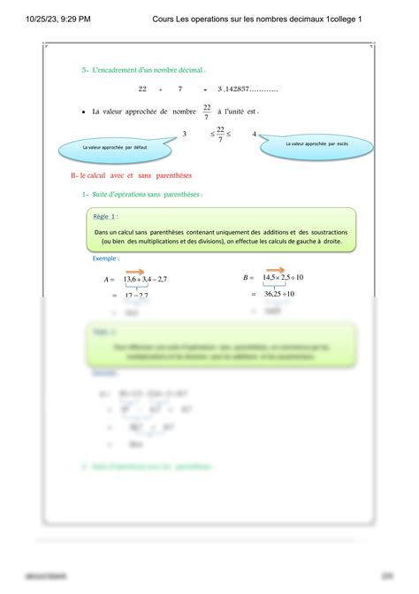 Solution Cours Les Operations Sur Les Nombres Decimaux College