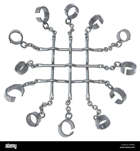 Shackles Chain Prison Bars Square Grey Metal 3d Illustration Isolated