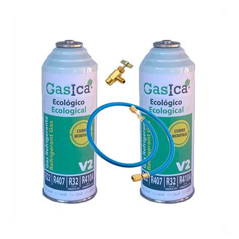 2 Botellas Gas Ecologico Gasica V2 226Gr Valvula Manguera Susti