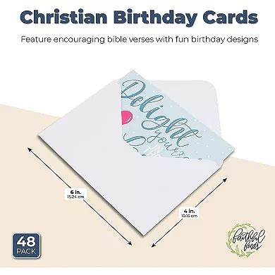 48 Pack Bible Verse Birthday Cards For Christian Religions With Envelopes, 4x6"