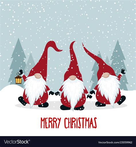 Christmas Card With Funny Gnomes Royalty Free Vector Image