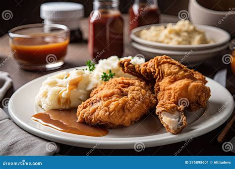 Plate Of Fried Chicken Mashed Potatoes And Gravy Stock Illustration Illustration Of Food