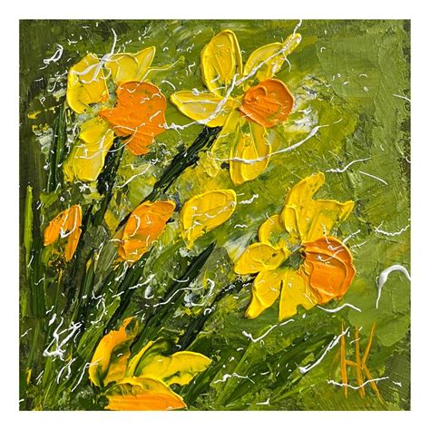 Daffodil Painting Floral Original Art Flowers Oil Impasto Artwork Small ...