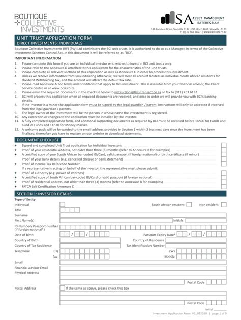 Fillable Online Unit Trust Application Form Sa Asset Management Fax